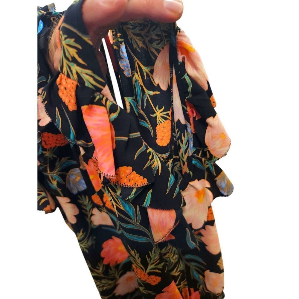 kate spade new york Blossom-Print Cold-Shoulder Top Black Floral Flowers XXS - Picture 8 of 10